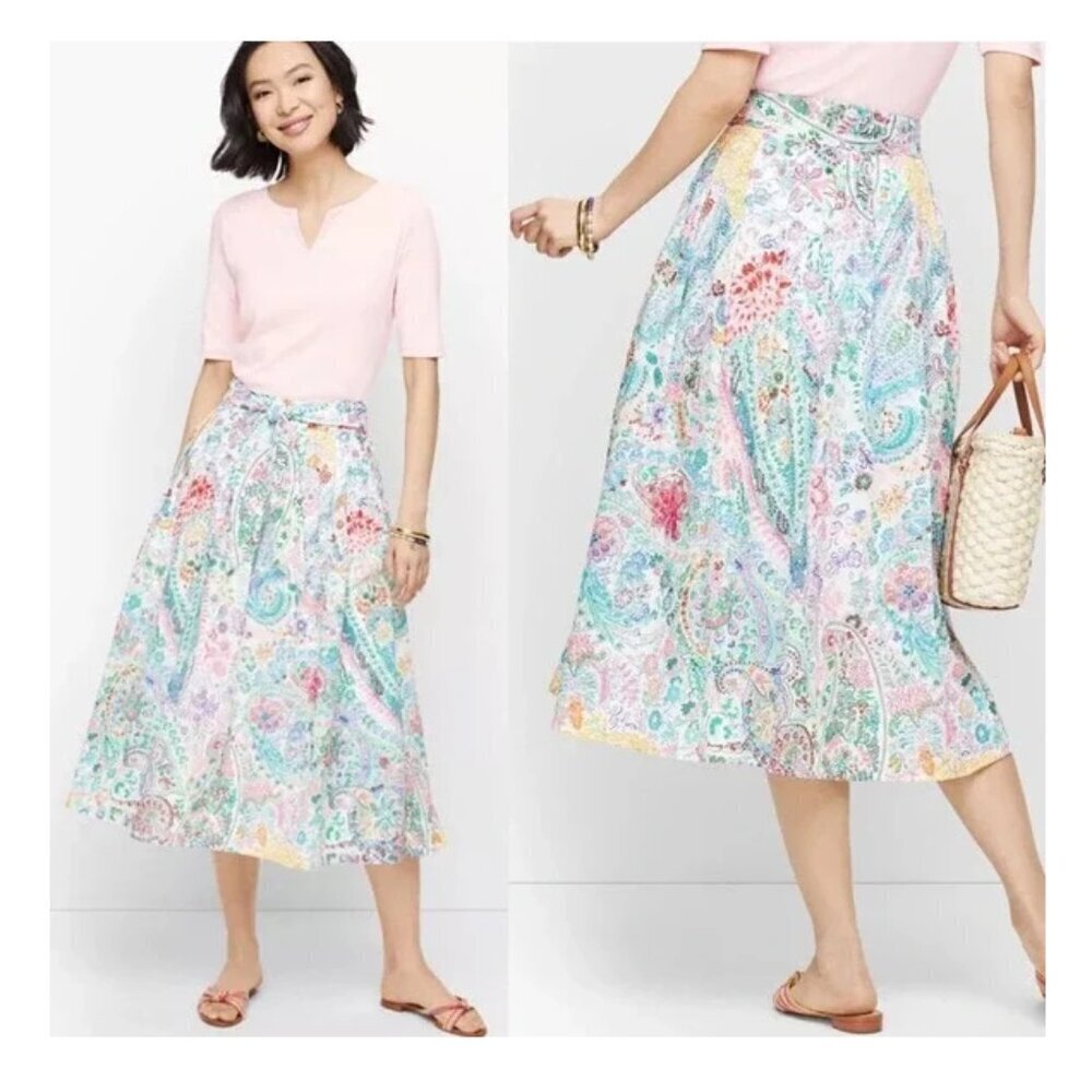 Talbots Cotton Pleated Floral Paisley Skirt Size 10